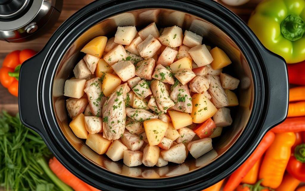 Crockpot Chicken and Potatoes Layering